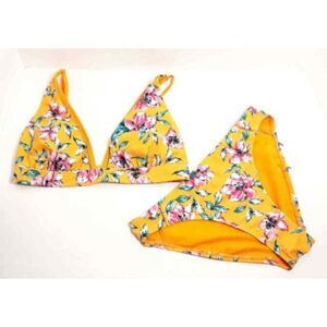 Daisy Fuentes Women Yellow Floral Two Piece Bikini Set Size 16